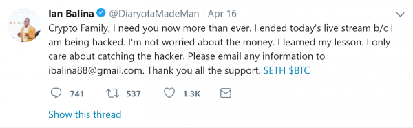 Ian Balina Hack Tweet