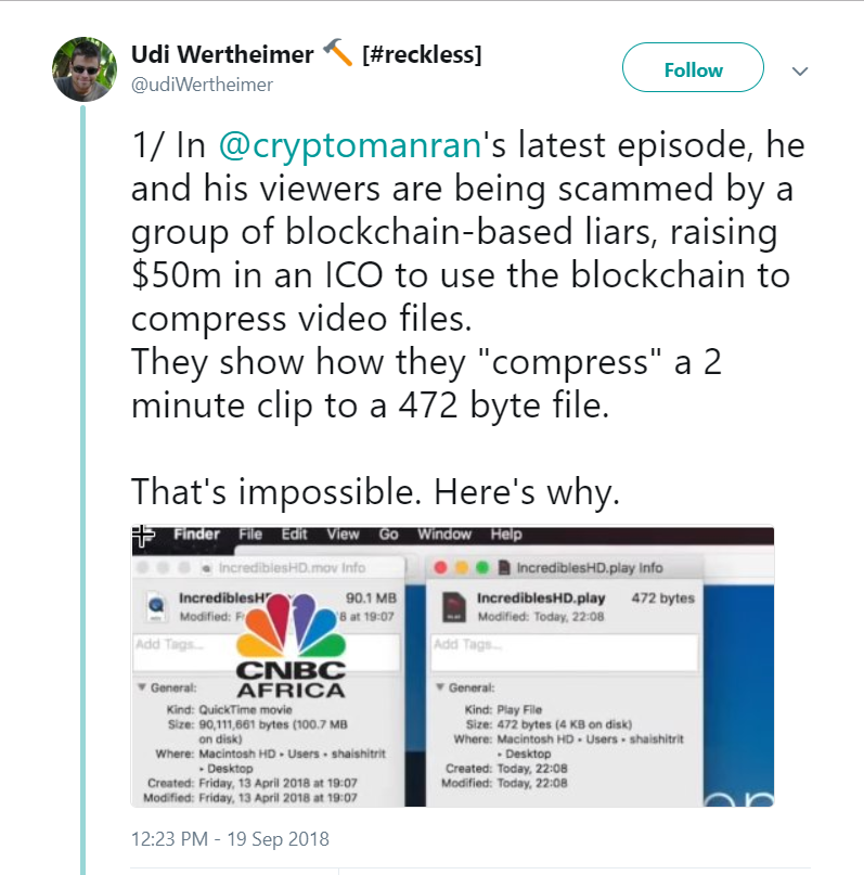 Udi Wertheimer tweets om en ICO-bluff